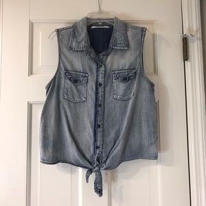 Denim sleeveless button down top